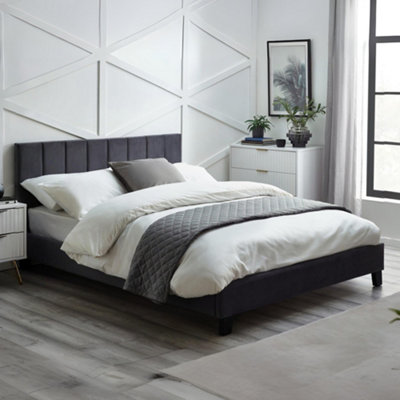 B&Q -  Rosa 90Cm Single Grey Velvet Bed
