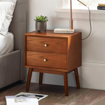 Julian Bowen Lowry Bedside Table - 2 Drawer - Cherry Ash Wood - Grey - Image 3