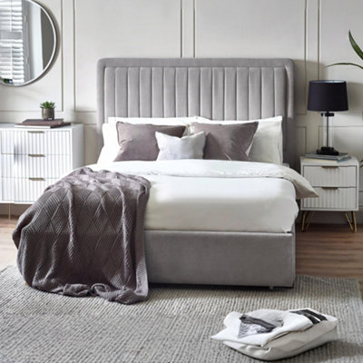 B&Q -  Savannah 135Cm Double Grey Velvet Bed With Large Drawer