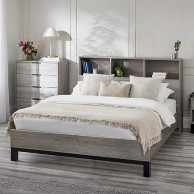 Julian Bowen Bali 135Cm Double Grey Oak Effect Bookcase Shelf Headboard Bed from B&Q