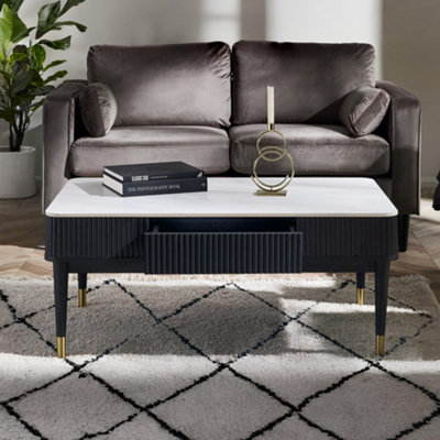 Julian Bowen Louis Fluted Stone Top Coffee Table With 2 DrawersBlack from B&Q