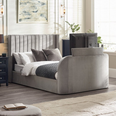 B&Q -  Clara 150Cm King Light Grey Velvet Lift-Up Ottoman Storage Tv Bed