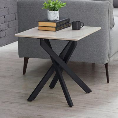 Julian Bowen Bradley Lamp Table | Modern Side Table for Living Room or Bedroom, Ceramic Top, Black Steel Crossed Legs, White Marble Effect - Image 10
