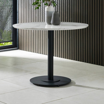 Julian Bowen Luca 4 Seater Round Dining Table White Marble-Effect - Image 6