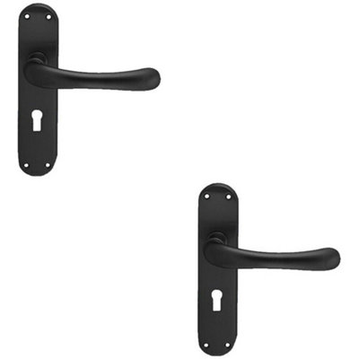  - 2X Pair Smooth Rounded Handle On Shaped Lock Backplate 185 X 42mm Matt Black