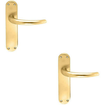 2X Pair Slim Round Bar Handle On Shaped Latch Backplate 185 X 40mm Satin Brass from B&Q