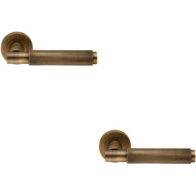 2X Pair Knurled Grip Round Bar Handle On Round Rose Concealed Fix Antique Brass from B&Q