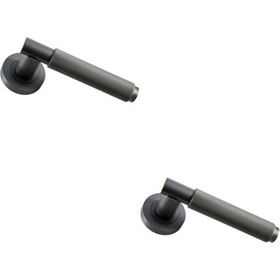  - 2X Pair Knurled Grip Round Bar Handle On Round Rose Concealed Fix Matt Bronze