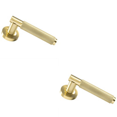 2X Pair Knurled Grip Round Bar Handle On Round Rose Concealed Fix Satin Brass from B&Q