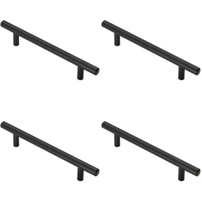 B&Q -  4X T Bar Cupboard Pull Handle 188 X 12mm 128mm Fixing Centres Matt Black