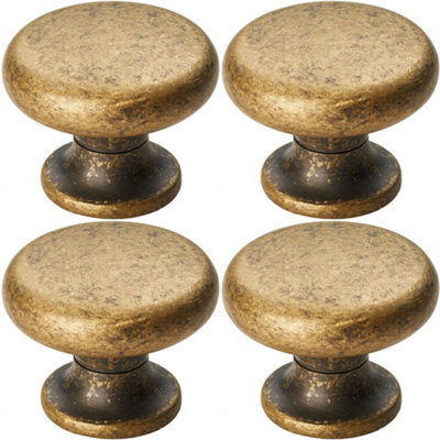 Loops 4X Flat Faced Round Door Knob 34mm Diameter Antique Brass Small Cabinet Handle from B&Q