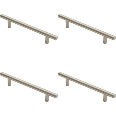 B&Q -  4X Round T Bar Cabinet Pull Handle 188 X 12mm 128mm Fixing Centres Satin Nickel