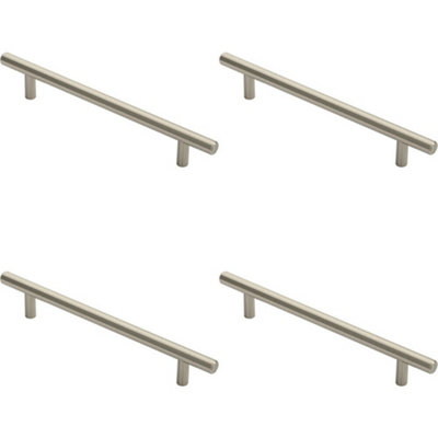 B&Q -  4X Round T Bar Cabinet Pull Handle 220 X 12mm 160mm Fixing Centres Satin Nickel