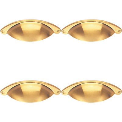B&Q -  4X Traditional Cup Pull Handle 104 X 26mm 64mm Fixing Centres Satin Brass