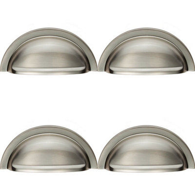 B&Q -  4X Cabinet Cup Pull Handle 91 X 45mm 76mm Fixing Centres Satin Nickel
