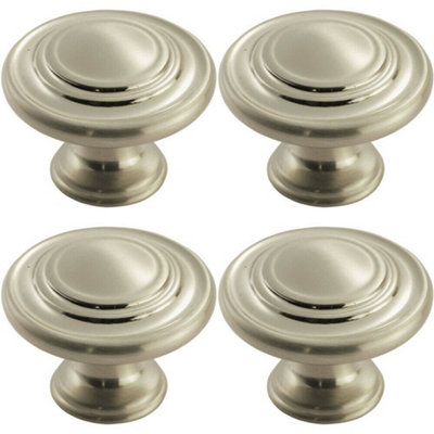B&Q -  4X Round Ringed Pattern Door Knob 32mm Diameter Satin Nickel Cabinet Handle