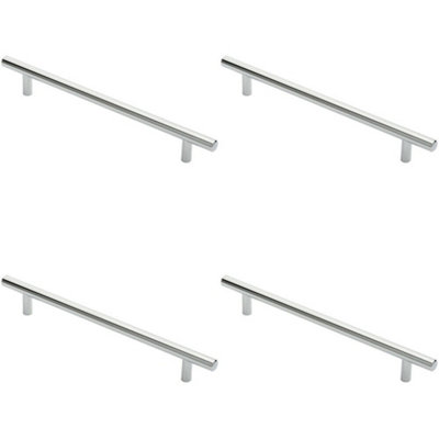 B&Q -  4X Round T Bar Cabinet Pull Handle 252 X 12mm 192mm Fixing Centres Chrome