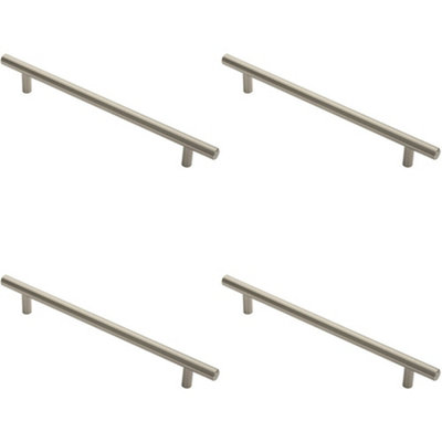 B&Q -  4X Round T Bar Cabinet Pull Handle 252 X 12mm 192mm Fixing Centres Satin Nickel