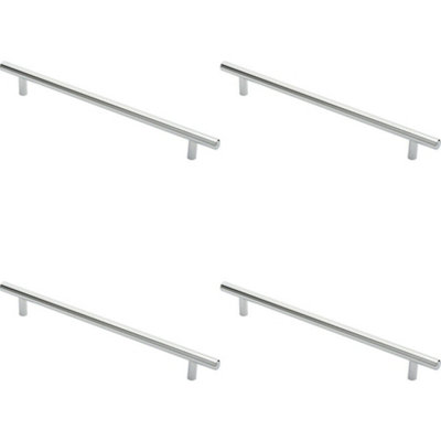 B&Q -  4X Round T Bar Cabinet Pull Handle 284 X 12mm 224mm Fixing Centres Chrome