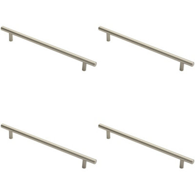 B&Q -  4X Round T Bar Cabinet Pull Handle 284 X 12mm 224mm Fixing Centres Satin Nickel