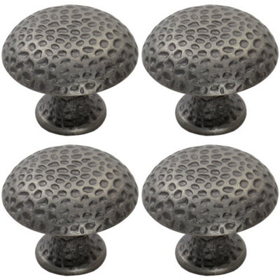 Loops 4X Dimpled Mushroom Cupboard Door Knob 38mm Dia Antique Steel Cabinet Handle