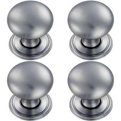 B&Q -  4X Round Victorian Cupboard Door Knob 32mm Dia Satin Chrome Cabinet Handle