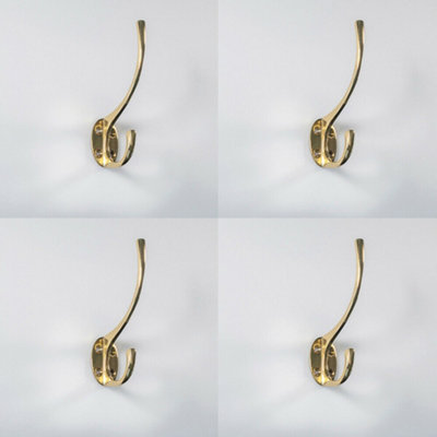  - 4X Victorian Hat & Coat Hook On Oval Backplate 64mm Projection Polished Brass