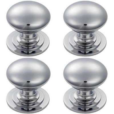 B&Q -  4X Victorian Round Cupboard Door Knob 32mm Dia Polished Chrome Cabinet Handle