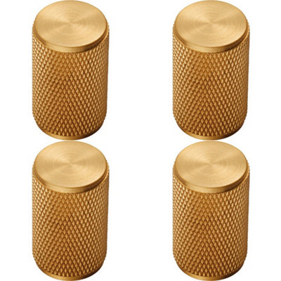 Loops 4X Knurled Cylindrical Cupboard Door Knob 18mm Dia Satin Brass Cabinet Handle from B&Q