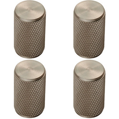 Loops 4X Knurled Cylindrical Cupboard Door Knob 18mm Dia Satin Nickel Cabinet Handle from B&Q