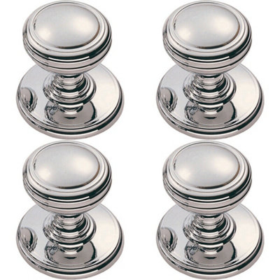 B&Q -  4X Ringed Tiered Cupboard Door Knob 25mm Diameter Polished Chrome Cabinet Handle