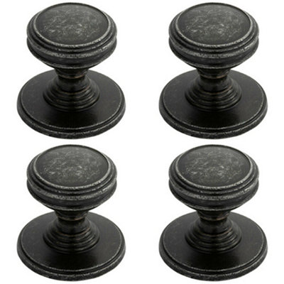 Loops 4X Ringed Tiered Cupboard Door Knob 25mm Diameter Pewter Cabinet Handle from B&Q