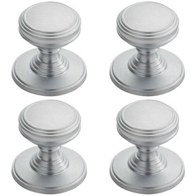 B&Q -  4X Ringed Tiered Cupboard Door Knob 25mm Diameter Satin Chrome Cabinet Handle