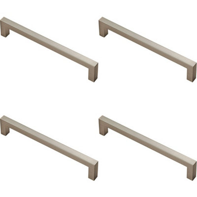 B&Q -  4X Square Block Pull Handle 170 X 10mm 160mm Fixing Centres Satin Nickel