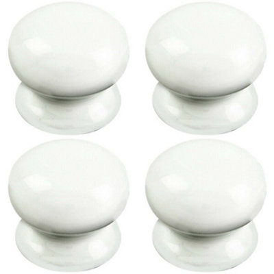 B&Q -  4X Round Porcelain Cupboard Door Knob 43mm Diameter White Antique Cabinet Handle
