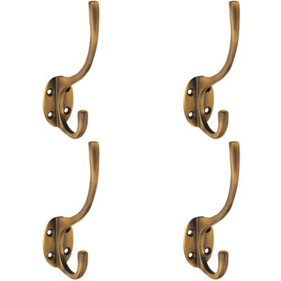 4X Victorian Hat & Coat Hook On Oval Backplate 64mm Projection Antique Brass from B&Q