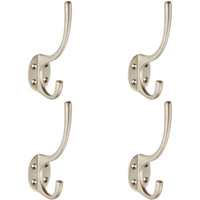  - 4X Victorian Hat & Coat Hook On Oval Backplate 64mm Projection Satin Nickel