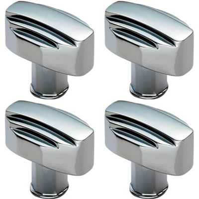 B&Q -  4X Square Cabinet Door Knob Geometric Design 30 X 20mm Polished Chrome
