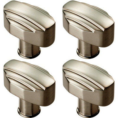 B&Q -  4X Square Cabinet Door Knob Geometric Design 30 X 20mm Satin Nickel