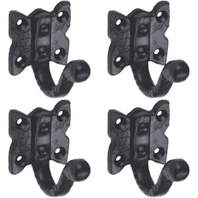 4X Single Ornate Wardrobe Hook On Butterfly Backplate 47mm Proj Black Antique from B&Q