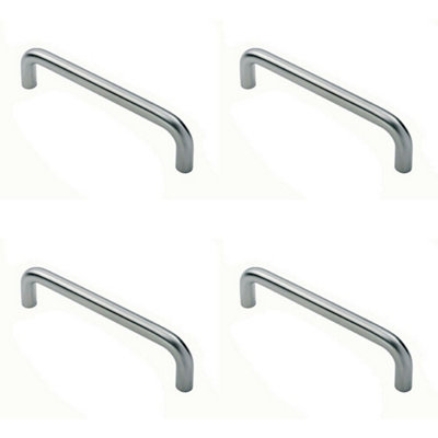 B&Q -  4X Round D Bar Pull Handle 22mm Dia 150mm Fixing Centres Satin Stainless Steel