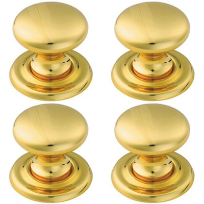 B&Q -  4X Tiered Mushroom Cupboard Door Knob 32mm Diameter Brass Cabinet Handle