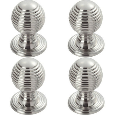 B&Q -  4X Textured Reeded Ball Cupboard Door Knob 23mm Dia Polished Chrome Handle