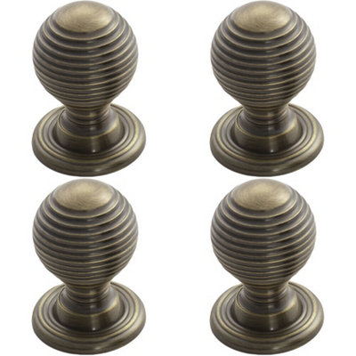 B&Q -  4X Textured Reeded Ball Cupboard Door Knob 23mm Dia Florentine Bronze Handle