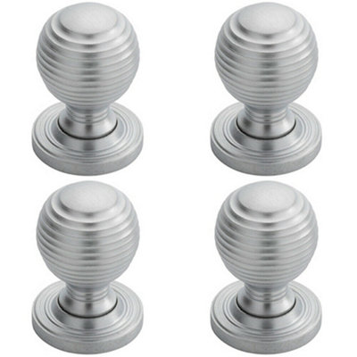 Loops 4X Textured Reeded Ball Cupboard Door Knob 23Mm Dia Satin Chrome Handle