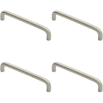 B&Q -  4X D Shape Cabinet Pull Handle 138 X 10mm 128mm Fixing Centres Satin Steel