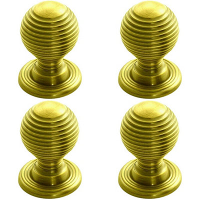 Loops 4X Textured Reeded Ball Cupboard Door Knob 28mm Dia Polished Brass Handle from B&Q