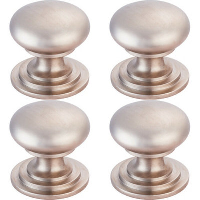 B&Q -  4X Victorian Round Cupboard Door Knob 38mm Dia Satin Nickel Cabinet Handle