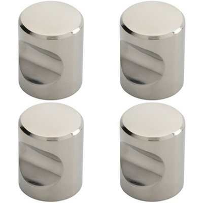 B&Q -  4X Cylindrical Cupboard Door Knob 25mm Diameter Polished Stainless Steel Handle