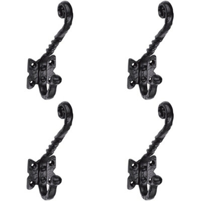4X Ornate Twisted Hat & Coat Hook On Butterfly Backplate 82mm Proj Black Antique from B&Q